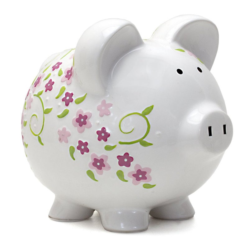 Child to Cherish Ceramic Piggy Bank for Girls, Shabby Chic - Image 1
